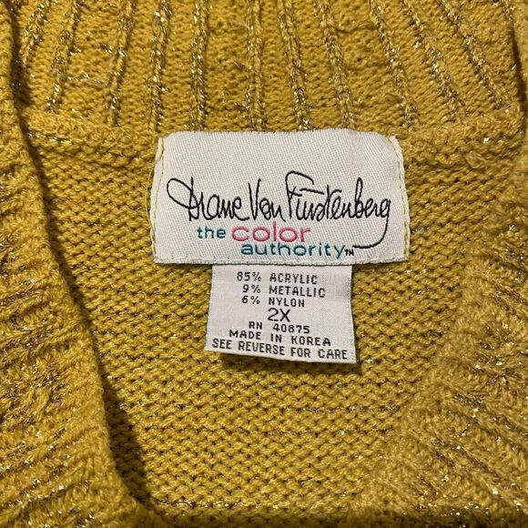 Diane Von Furstenberg Metallic Gold Sweater V Neck Size XXL - Picture 8 of 8